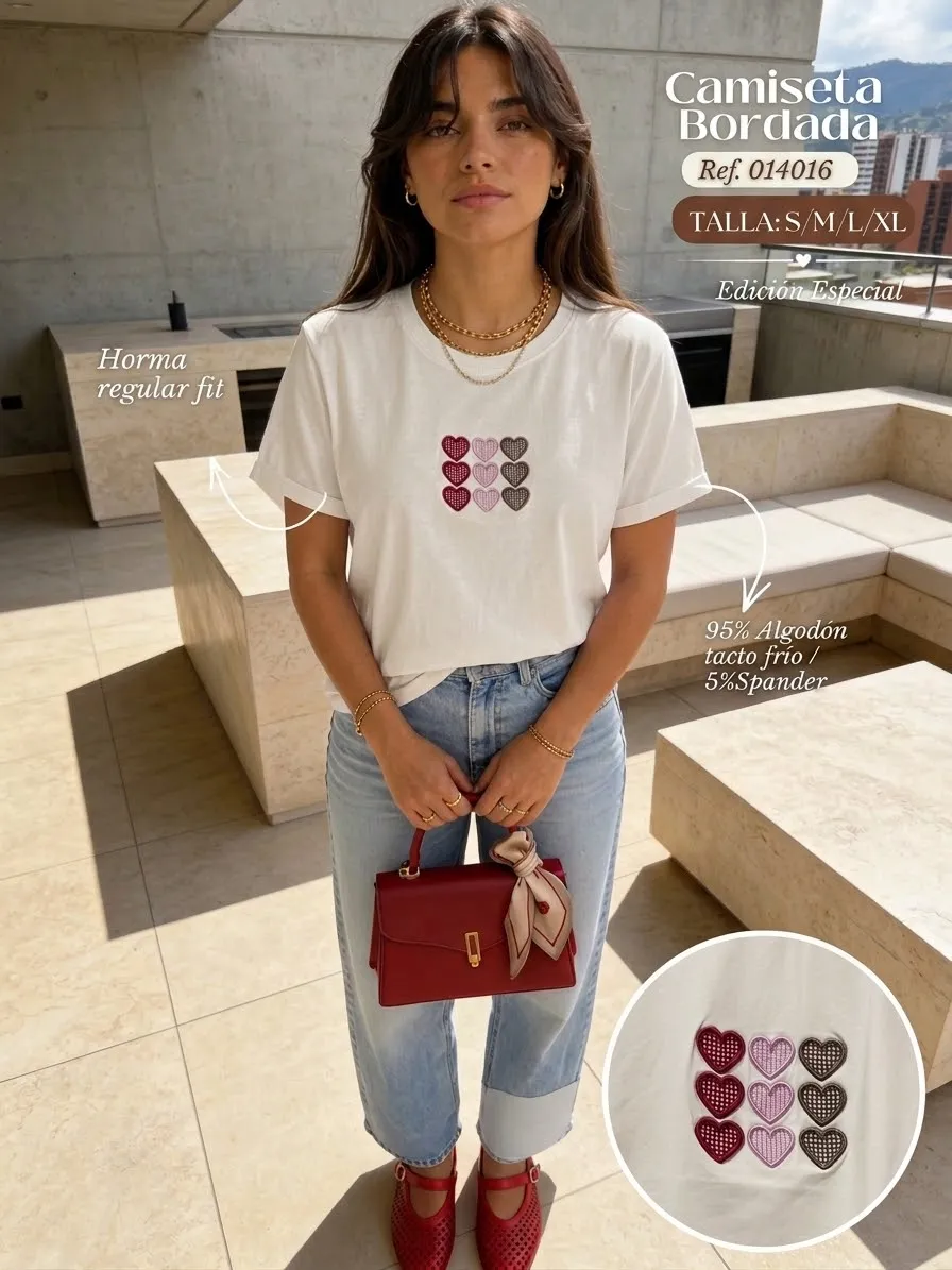 Camiseta bordada de corazones