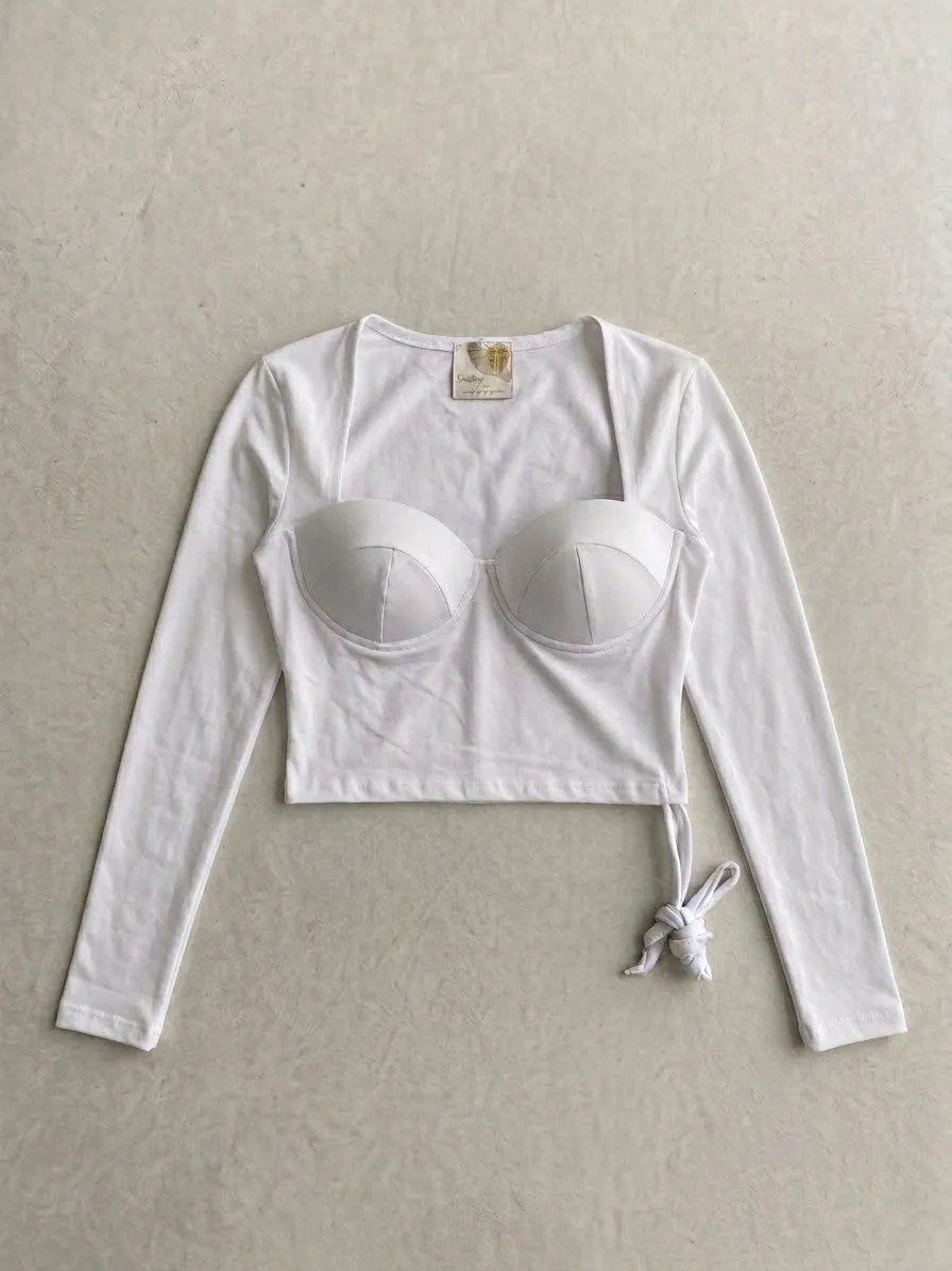 Top Bustier con Copas y Amarre Blanco