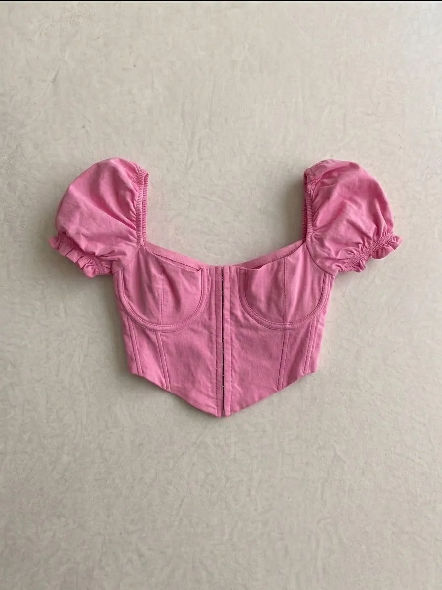 Corsé Rosa Princesa Mangas Bombachas y Escote Corazón